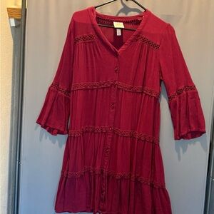 Knox Rose Burgundy Top with Lace Trim